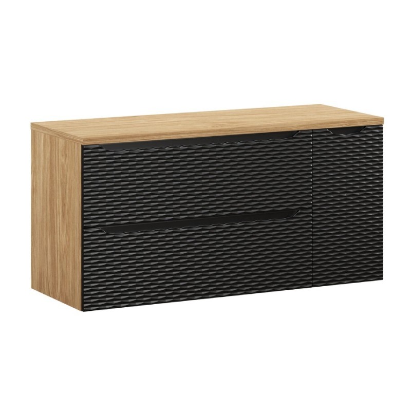 Set mobilier de baie Ocean Black, MDF, PAL melaminat, negru mat/stejar uleiat, blat stejar uleiat, L.120 cm, SET-OCBL B 120CM S LC