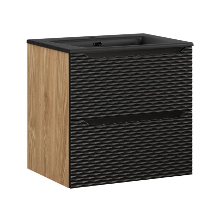 Set mobilier de baie Ocean Black, MDF, PAL melaminat, negru mat/stejar uleiat, lavoar Sky, L.60 cm, SET-OCBL 60CM S SKY BL