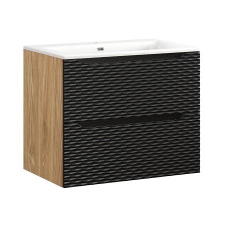 Set mobilier de baie Ocean Black, MDF, PAL melaminat, negru mat/stejar uleiat, lavoar Sky, L.70 cm, SET-OCBL 70CM S SKY