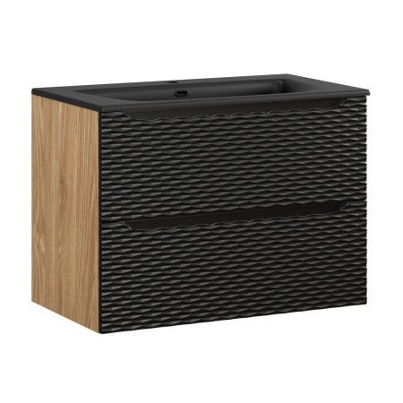 Set mobilier de baie Ocean Black, MDF, PAL melaminat, negru mat/stejar uleiat, lavoar Sky, L.80 cm, SET-OCBL 80CM S SKY BL