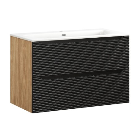 Set mobilier de baie Ocean Black, MDF, PAL melaminat, negru mat/stejar uleiat, lavoar Sky, L.90 cm, SET-OCBL 90CM S SKY