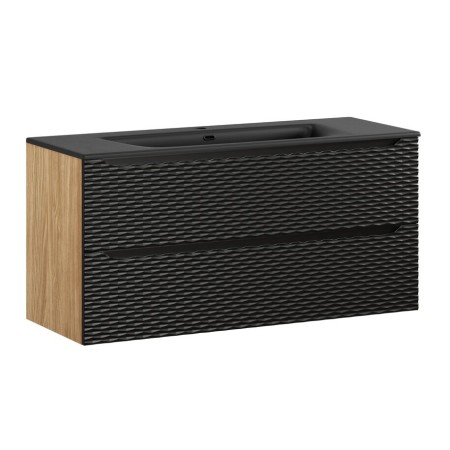 Set mobilier de baie Ocean Black, MDF, PAL melaminat, negru mat/stejar uleiat, lavoar Sky, L.120 cm, SET-OCBL 120CM S SKY BL