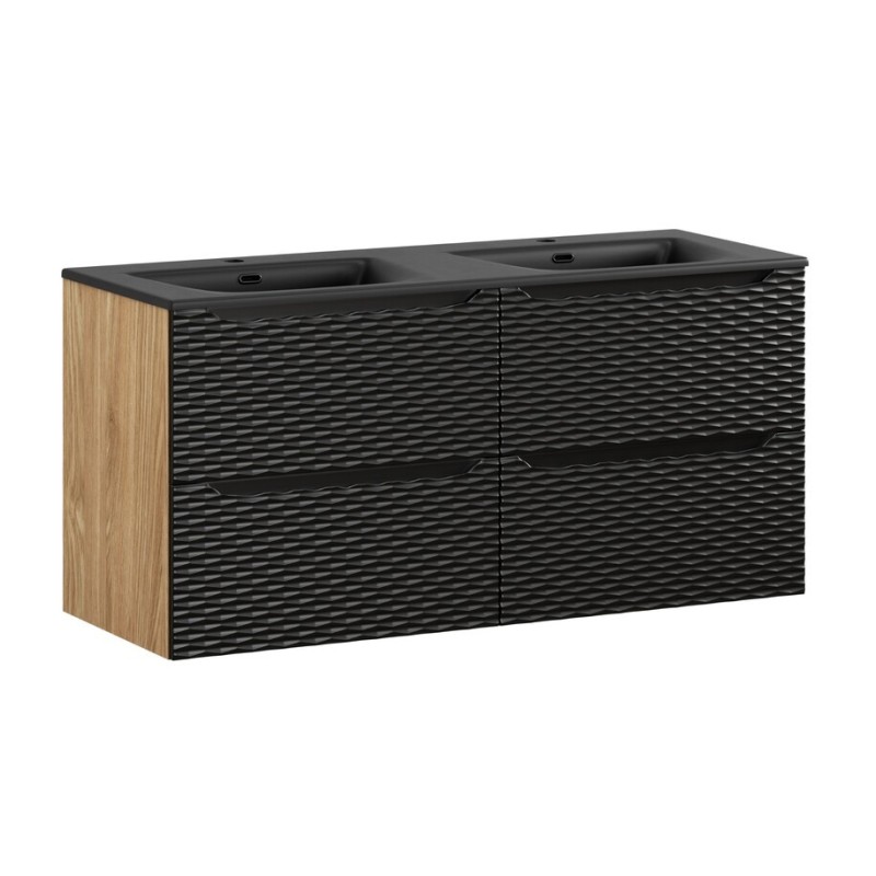 Set mobilier de baie Ocean Black, MDF, PAL melaminat, negru mat/stejar uleiat, lavoar Sky, L.120 cm, SET-OCBL 120CM (2X60) S SKY BL