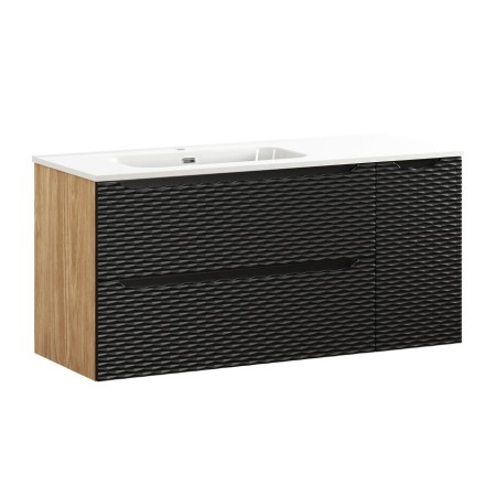 Set mobilier de baie Ocean Black, MDF, PAL melaminat, negru mat/stejar uleiat, lavoar Go, L.120 cm, SET-OCBL 120CM S GO 2 L