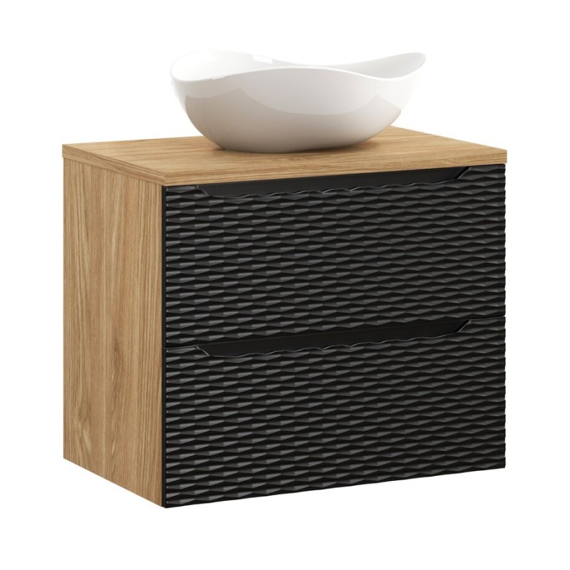 Set mobilier de baie Ocean Black, MDF, PAL melaminat, negru mat/stejar uleiat, blat stejar uleiat, L.70 cm, lavoar Cloud, SET-OCBL B 70CM S CLOUD