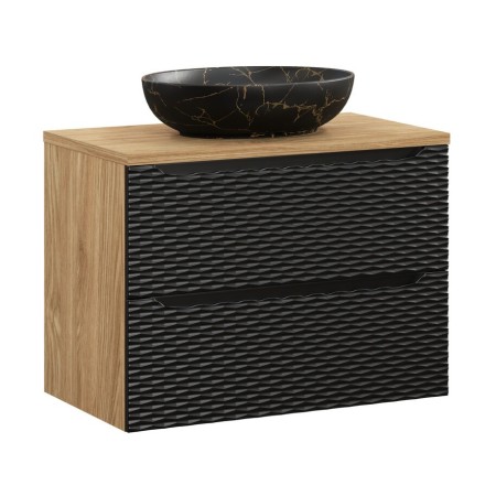 Set mobilier de baie Ocean Black, MDF, PAL melaminat, negru mat/stejar uleiat, blat stejar uleiat, L.80 cm, lavoar Mona, SET-OCBL B 80CM S MONA