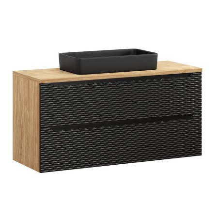 Set mobilier de baie Ocean Black, MDF, PAL melaminat, negru mat/stejar uleiat, blat stejar uleiat, L.120 cm, lavoar Slim, SET-OCBL B 120CM S SLIM BL