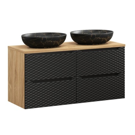Set mobilier de baie Ocean Black, MDF, PAL melaminat, negru mat/stejar uleiat, blat stejar uleiat, L.120 cm, lavoare Mona, SET-OCBL B 120CM (2X60) S MONA