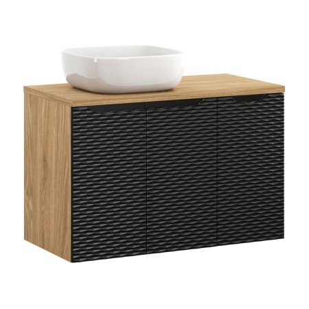 Set mobilier de baie Ocean Black, MDF, PAL melaminat, negru mat/stejar uleiat, blat stejar uleiat, L.90 cm, lavoar Smile, SET-OCBL B 90CM D SMILE 40