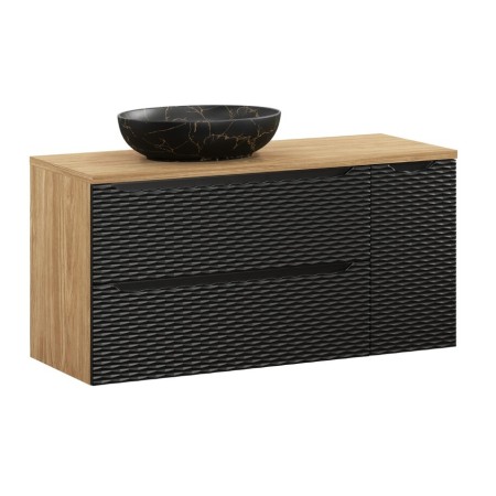 Set mobilier de baie Ocean Black, MDF, PAL melaminat, negru mat/stejar uleiat, blat stejar uleiat, L.120 cm, lavoar Mona, SET-OCBL B 120CM S MONA