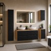 Set mobilier de baie Ocean Black, MDF, PAL melaminat, negru mat/stejar uleiat, blat stejar uleiat, L.120 cm, lavoare Cloud, dulap inalt H.170 cm, SET-OCBL B 120CM S UN CLOUD HC1D LC UC