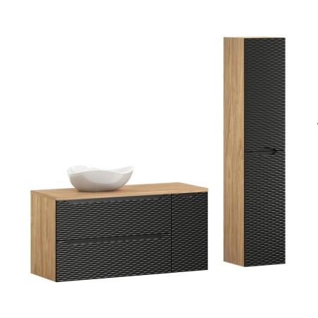 Set mobilier de baie Ocean Black, MDF, PAL melaminat, negru mat/stejar uleiat, blat stejar uleiat, L.120 cm, lavoar Cloud, dulap inalt H.170 cm, SET-OCBL B 120CM S UN CLOUD HC2D