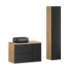 Set mobilier de baie Ocean Black, MDF, PAL melaminat, negru mat/stejar uleiat, blat stejar uleiat, L.90 cm, lavoar Nika, dulap inalt H.170 cm, SET-OCBL B 90CM S UN NIKA HC1D