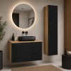 Set mobilier de baie Ocean Black, MDF, PAL melaminat, negru mat/stejar uleiat, blat stejar uleiat, L.90 cm, lavoar Nika, dulap inalt H.170 cm, SET-OCBL B 90CM S UN NIKA HC1D