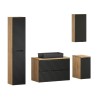 Set mobilier de baie Ocean Black, MDF, PAL melaminat, negru mat/stejar uleiat, blat stejar uleiat, L.90 cm, lavoar Slim, dulap inalt H.170 cm, SET-OCBL B 90CM S UN SLIM BL HC2D