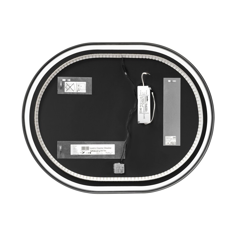 Oglinda Apollo, metal, sticla, LED, 30W, alb cald 3000K, 90X70 cm, LUSTRO APOLLO BLACK 2 900X700