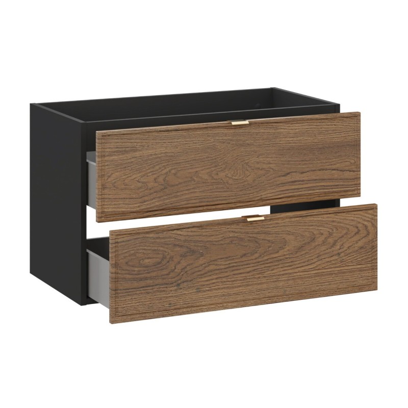 Dulap lavoar Talia Casella, MDF, PAL melaminat, negru mat/stejar casella, 2 sertare, L.80 cm, TALIA CASELLA 82-80-46-2S