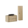 Set mobilier de baie Ovalia Cremona, MDF, PAL melaminat, stejar cremona, blat stejar cremona, L.100 cm, lavoar River, dulap inalt H.140 cm, SET-OVC B CREMONA 100CM UN RIVER BM HC