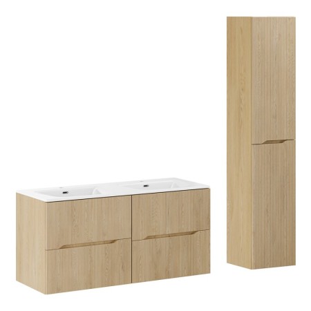 Set mobilier de baie Nordic Cremona, MDF, PAL melaminat, stejar cremona, lavoar Sky, L.120 cm, dulap inalt H.170 cm, SET-NC 120CM UM SKY HC