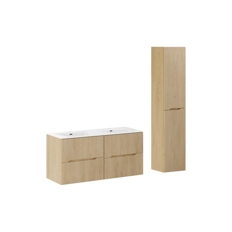 Set mobilier de baie Nordic Cremona, MDF, PAL melaminat, stejar cremona, lavoar Sky, L.120 cm, dulap inalt H.170 cm, SET-NC 120CM UM SKY HC