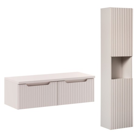 Set mobilier de baie Nova Cashmere, MDF, PAL melaminat, cashmir mat, blat cashmir mat, L.100 cm, dulap inalt H.140 cm, SET-NOC B CASHMERE 100CM 1S HC