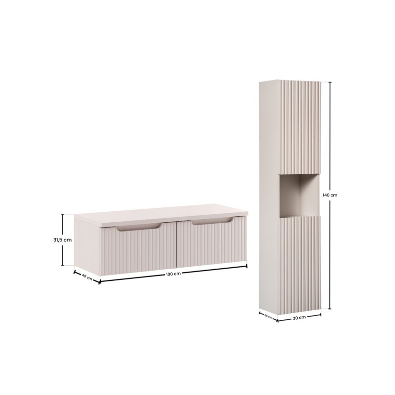 Set mobilier de baie Nova Cashmere, MDF, PAL melaminat, cashmir mat, blat cashmir mat, L.100 cm, dulap inalt H.140 cm, SET-NOC B CASHMERE 100CM 1S HC