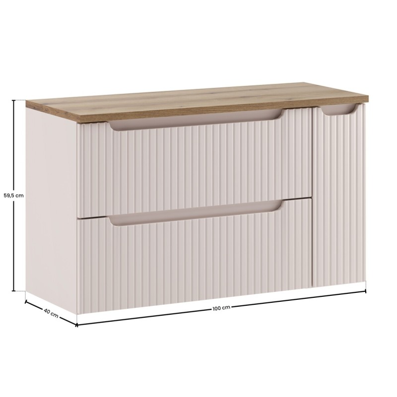 Set mobilier de baie Nova Cashmere, MDF, PAL melaminat, cashmir mat, blat stejar evoke, L.100 cm, SET-NOC B OAK 100CM S LC