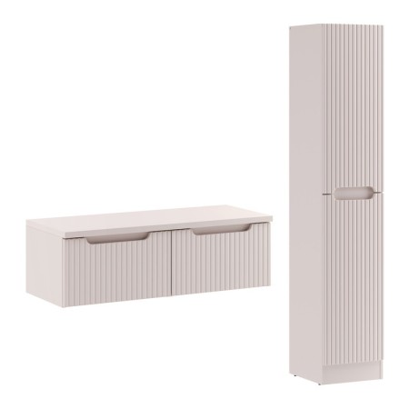 Set mobilier de baie Nova Cashmere, MDF, PAL melaminat, cashmir mat, blat cashmir mat, L.100 cm, dulap inalt H.180 cm, SET-NOC B CASHMERE 100CM 1S HCLB