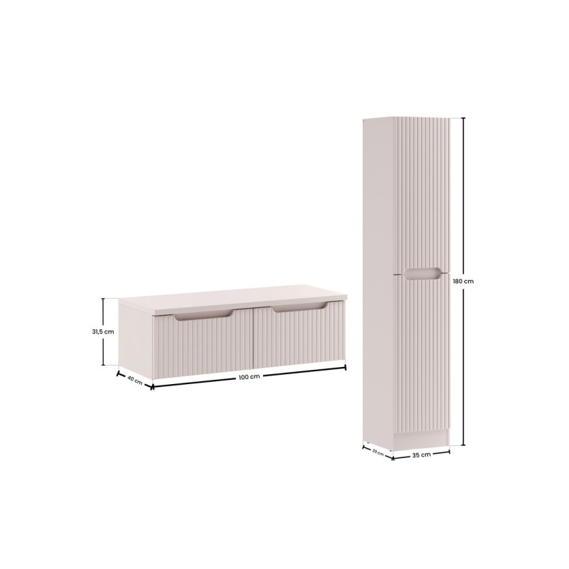 Set mobilier de baie Nova Cashmere, MDF, PAL melaminat, cashmir mat, blat cashmir mat, L.100 cm, dulap inalt H.180 cm, SET-NOC B CASHMERE 100CM 1S HCLB