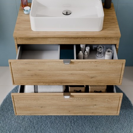 Set mobilier de baie Terra Cremona, MDF, PAL melaminat, stejar cremona, blat stejar cremona, L.60 cm, SET-TEC B CREMONA 60CM