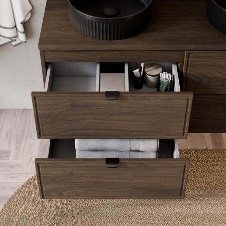 Set mobilier de baie Terra Villa, MDF, PAL melaminat, maro nuc, blat maro nuc, L.80 cm, SET-TEV B VILLA 80CM