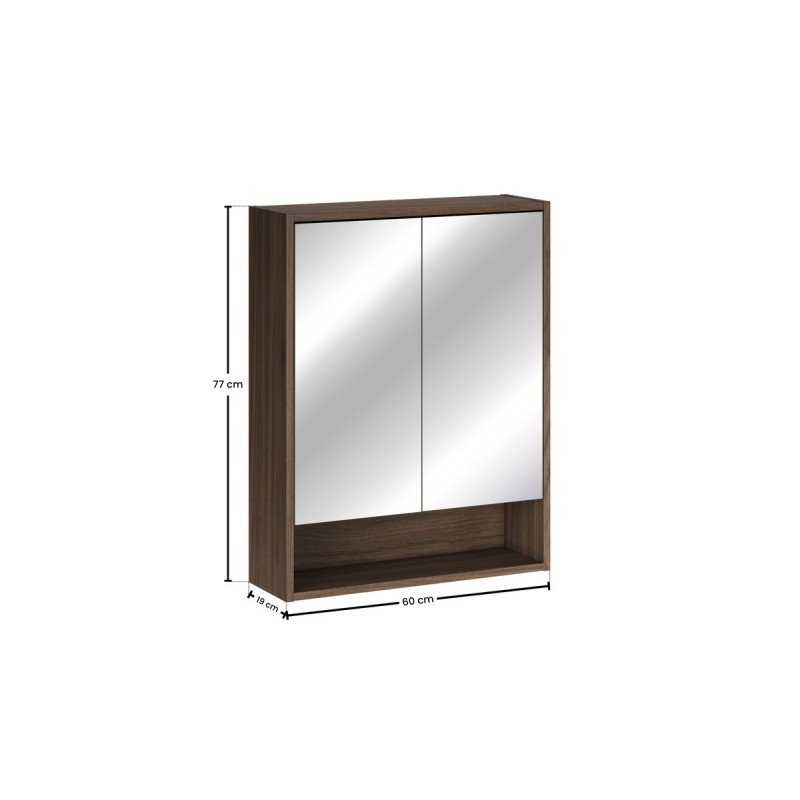 Dulap suspendat cu oglinda Viola Villa, PAL melaminat, maro nuc, 2 usi, L.60 cm, VILLA UN 84-60-2D