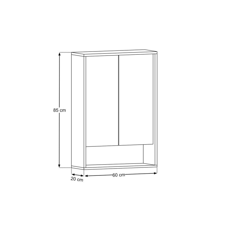 Dulap suspendat cu oglinda Dorothy Ristretto, MDF, PAL melaminat, stejar ristretto, 2 usi, L.60 cm, DOROTHY RISTRETTO 84-60-2D