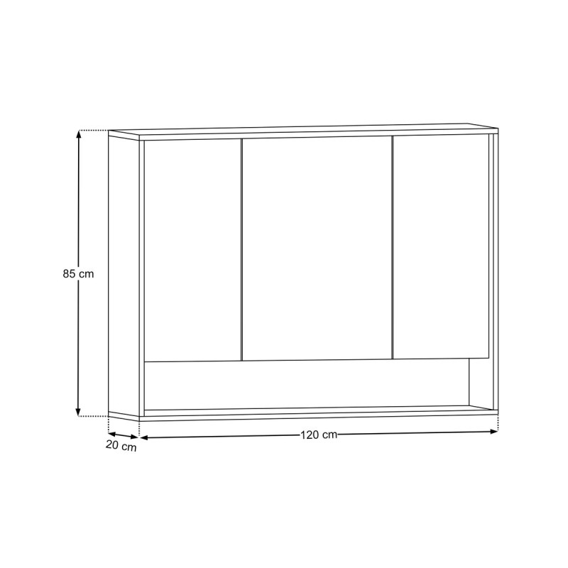 Dulap suspendat cu oglinda Dorothy Ristretto, MDF, PAL melaminat, stejar ristretto, 3 usi, L.120 cm, DOROTHY RISTRETTO 84-120-3D