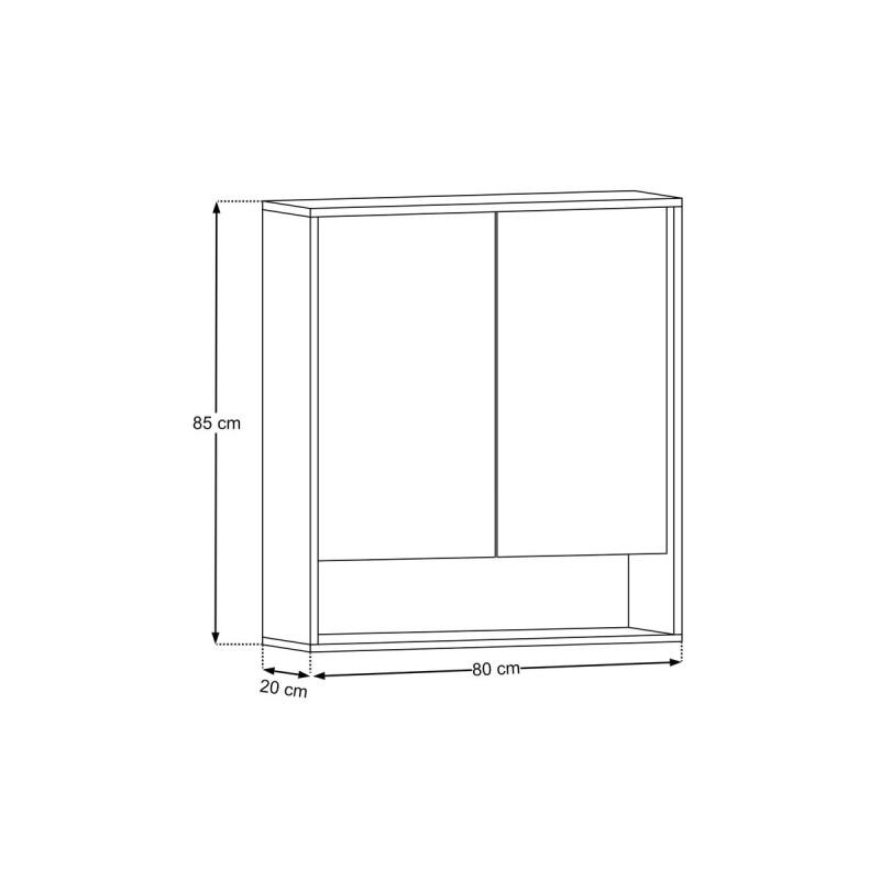 Dulap suspendat cu oglinda Dorothy Ristretto, MDF, PAL melaminat, stejar ristretto, 2 usi, L.80 cm, DOROTHY RISTRETTO 84-80-2D