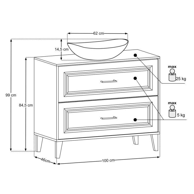 Set mobilier de baie Dorothy Ristretto, MDF, PAL melaminat, stejar ristretto, lavoar Lena, L.100 cm, SET-DOR B 100CM UN LENA