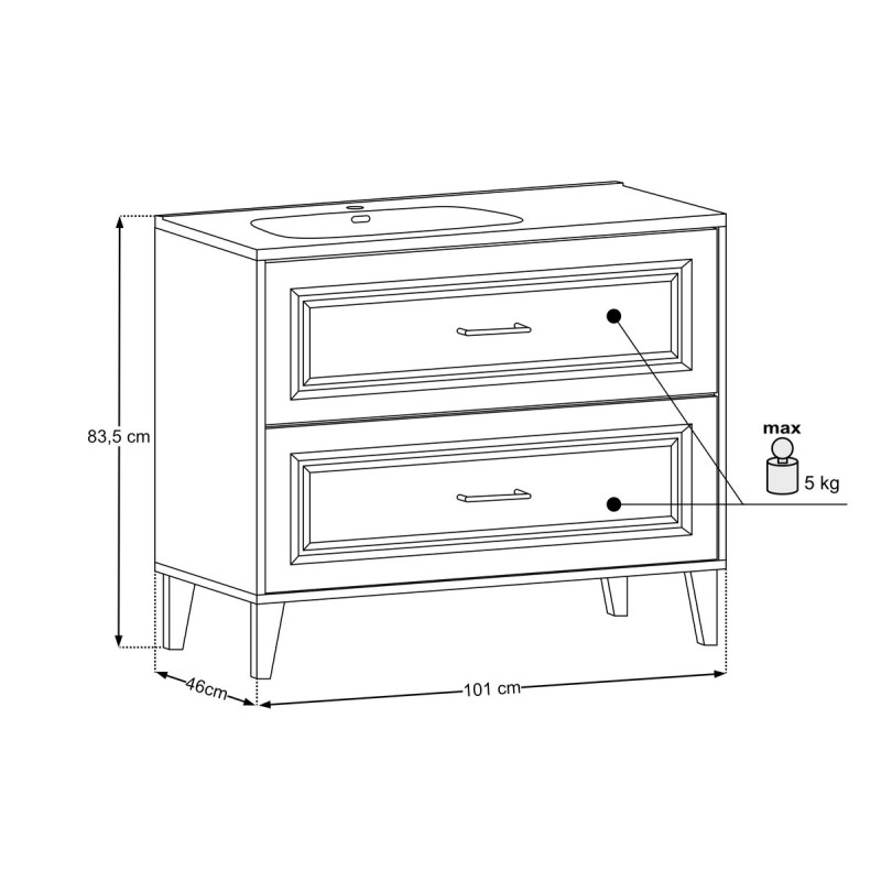 Set mobilier de baie Dorothy Ristretto, MDF, PAL melaminat, stejar ristretto, lavoar GO, L.100 cm, SET-DOR 100CM GO2