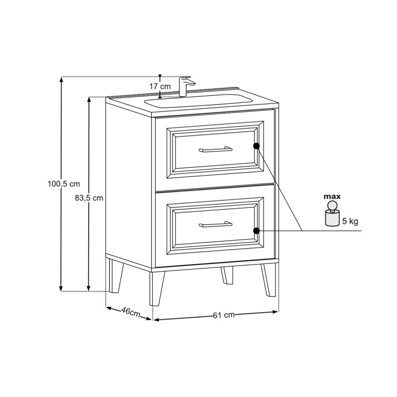 Set mobilier de baie Dorothy Ristretto, MDF, PAL melaminat, stejar ristretto, lavoar GO, L.60 cm, SET-DOR 60CM GO NB