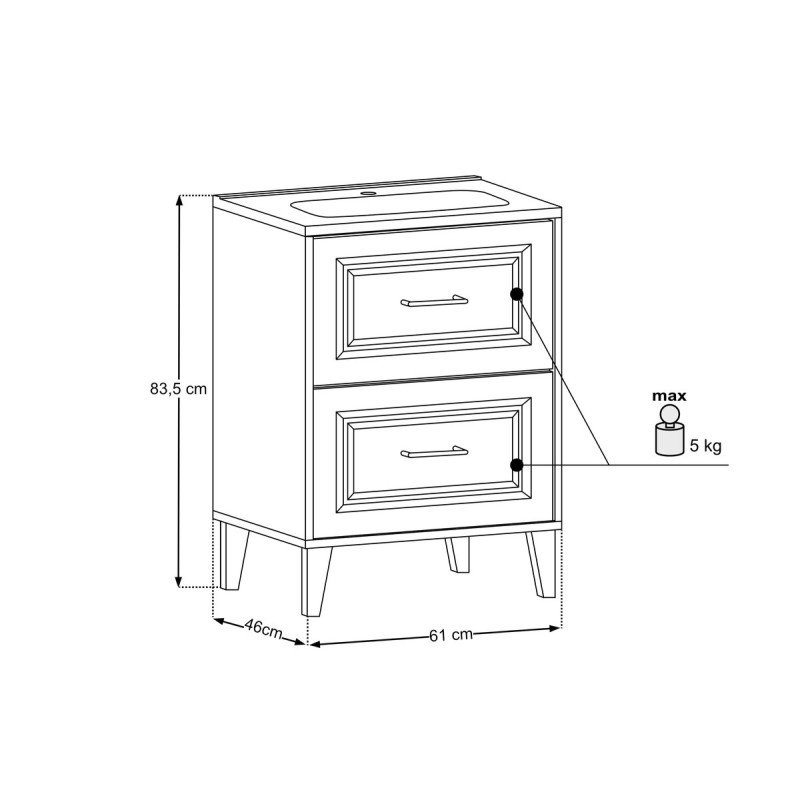 Set mobilier de baie Dorothy Ristretto, MDF, PAL melaminat, stejar ristretto, lavoar GO, L.60 cm, SET-DOR 60CM GO