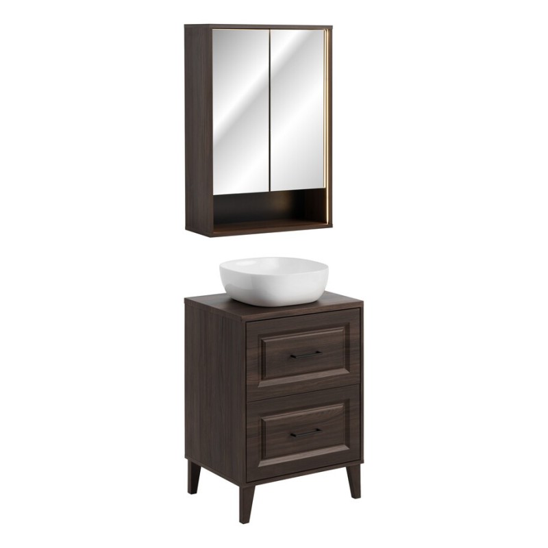 Set mobilier de baie Dorothy Ristretto, MDF, PAL melaminat, stejar ristretto, lavoar Smile, dulap suspendat, L.60 cm, SET-DOR B 60CM UN SMILE MC