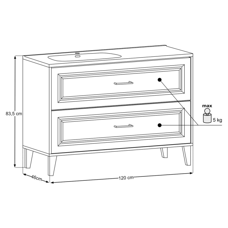 Set mobilier de baie Dorothy Ristretto, MDF, PAL melaminat, stejar ristretto, lavoar GO 2, L.120 cm, SET-DOR 120CM GO2