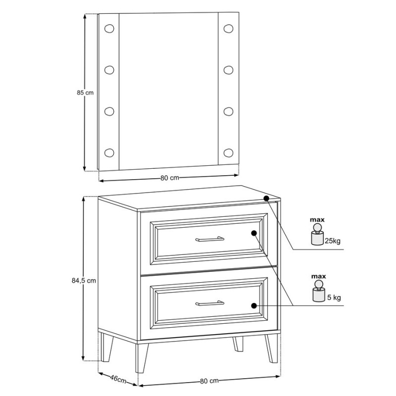 Set mobilier de baie Dorothy Ristretto, MDF, PAL melaminat, stejar ristretto, blat stejar ristretto, L.80 cm, oglinda LED, SET-DOR B 80CM MC