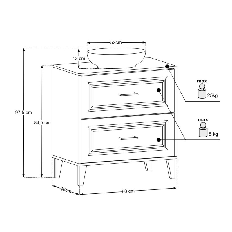 Set mobilier de baie Dorothy Ristretto, MDF, PAL melaminat, stejar ristretto, blat stejar ristretto, L.80 cm, lavoar Mona, SET-DOR B 80CM UN MONA