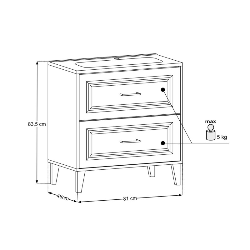 Set mobilier de baie Dorothy Ristretto, MDF, PAL melaminat, stejar ristretto, lavoar GO, L.80 cm, SET-DOR 80CM GO