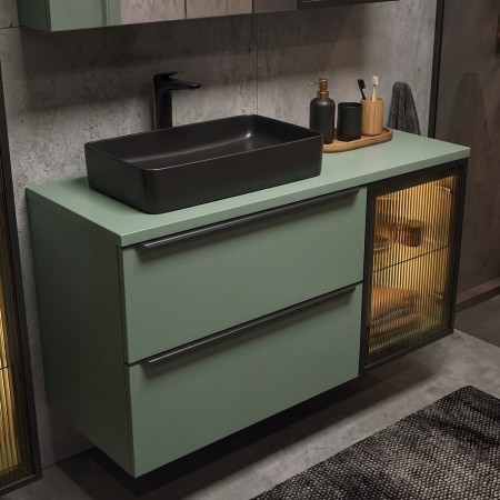 Dulap lavoar Sombra Green, PAL melaminat, verde olive, 2 sertare, L.80 cm, SOMBRA GREEN 82-80-46-2S