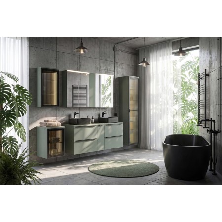 Dulap cu oglinda suspendat Sombra Green, iluminare LED, PAL melaminat, verde olive, sticla, 2 usi, L.100 cm, SET-SOG 100CM MC UC