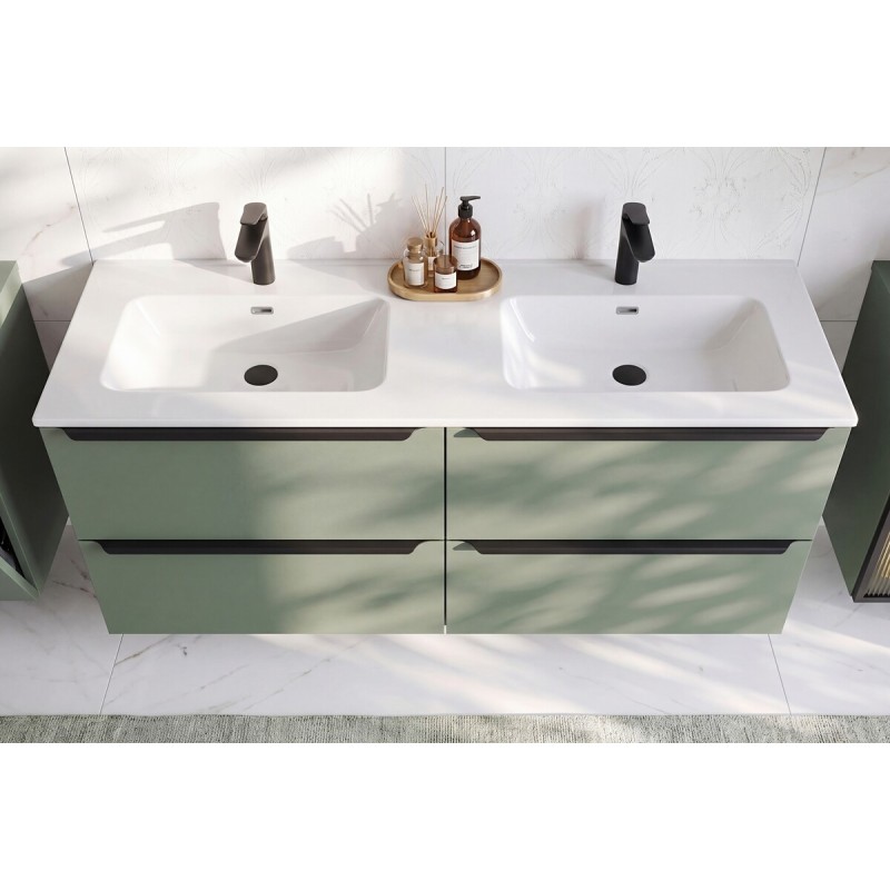 Set mobilier de baie Sombra Green, PAL melaminat, verde olive, lavoar Fly, L.140 cm, SET-SOG 140CM FLY