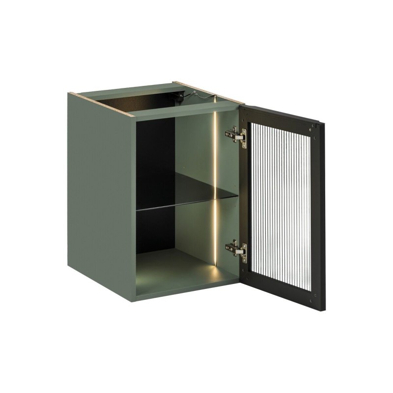 Dulap lateral cu iluminare LED Sombra Green, PAL melaminat, verde olive, 1 usa, L.40 cm, SOMBRA GREEN 81-40-1DG