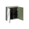 Dulap cu oglinda suspendat Sombra Green, iluminare LED, PAL melaminat, verde olive, sticla, 2 usi, L.80 cm, GREEN UN 84-80-2D