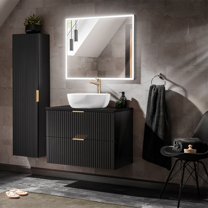 Dulap sub lavoar Comad Adel Black, MDF, Pal melaminat, 2 sertare, negru mat, L.80 cm, ADEL BLACK 82-80-B-2S